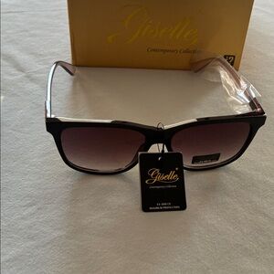 Giselle Women’s Sunglasses Black Frames With Purple Earpieces & Purple Lenses